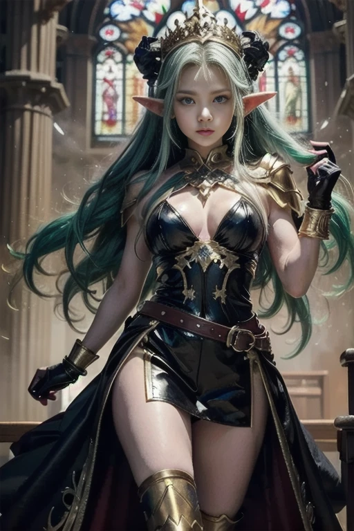 独奏，1 Orcs， super tall，The temperament of a queen，tmasterpiece，best qualityer，Hyper-detailing，Full body illustration，Fine and detailed eyes and detailed face） garments：There are animal ears，Mature female orcs，cruel grin，There are clothes on the upper body，Wrap the whole body，The lower body is wearing animal skin shorts，Wear knee-length boots，Extra thick boots，The cuffs of the boots reveal stockings，Cotton boots，The cuffs of the boots are a layer of fluff， allure：Tall，Plump body，Wide buttock，Large，Strong，There are muscles，Very high，Go ahead，（big assa：1.3），（thick thight：1.3），One head taller than a tree