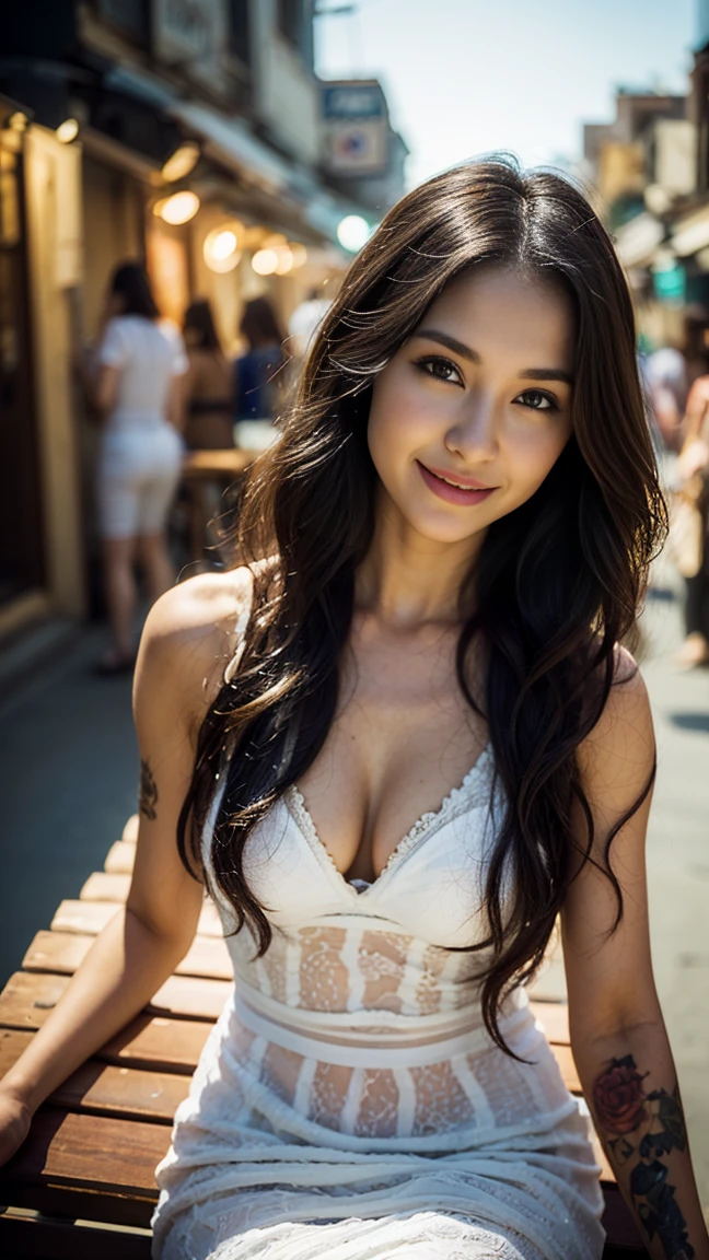 Photo of a beautiful woman looking at camera, Shoulder, bust, pastel colors, autumn lights