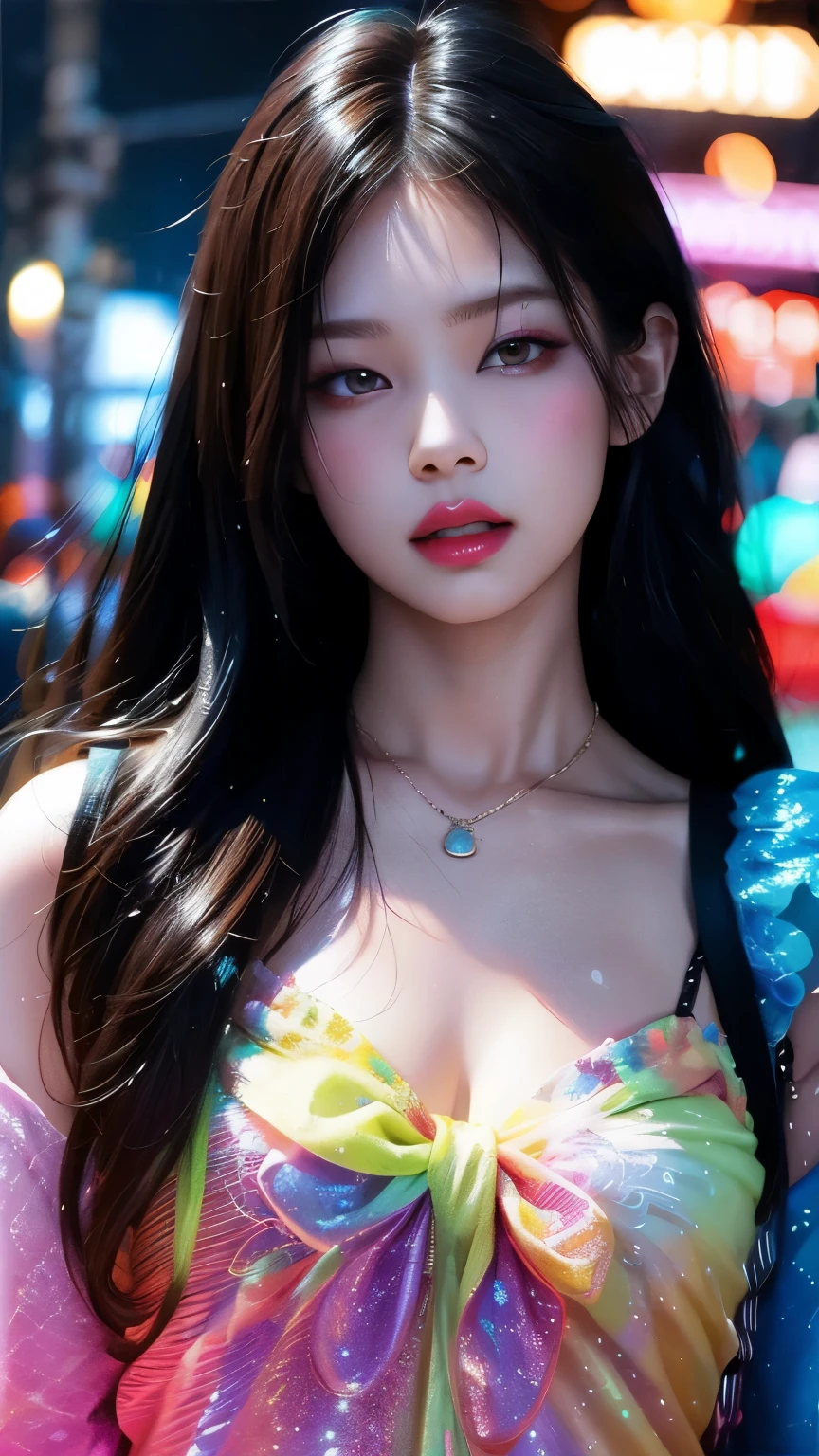 glow in the dark ,paint splatter,Captivating psychedelic surreal neon amazing universe beautiful gorgeous women in a bright colorful neon light,Mark Ryden、Daniel Merriam、Bright neon colors in the style of Frank Frazetta and Boris Vallejo, 、fashion clothes,[sandal,Very realistic, Triple, fancy, beautiful, Detail, 복잡한 Detail, Very detailed, Oil painting, complex colors, Jennie Kim,