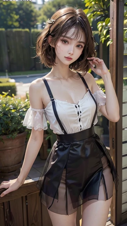masterpiece, Top-class, Spring Dresses, Colored Hair, Outdoor, Magazine Cover, Sheer short skirt,, suspenders, Light tulle, Wide , Narrow waist, Smooth, soft and delicate skin