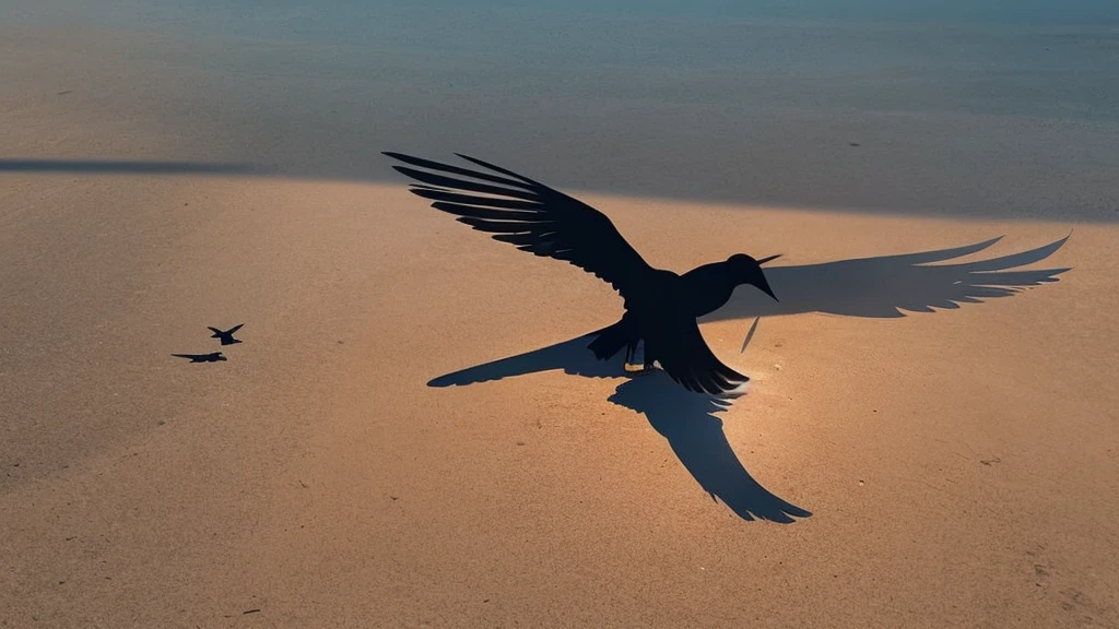 lying Bird Silhouette, from above,The shadow of a flying bird reflected in the prairie