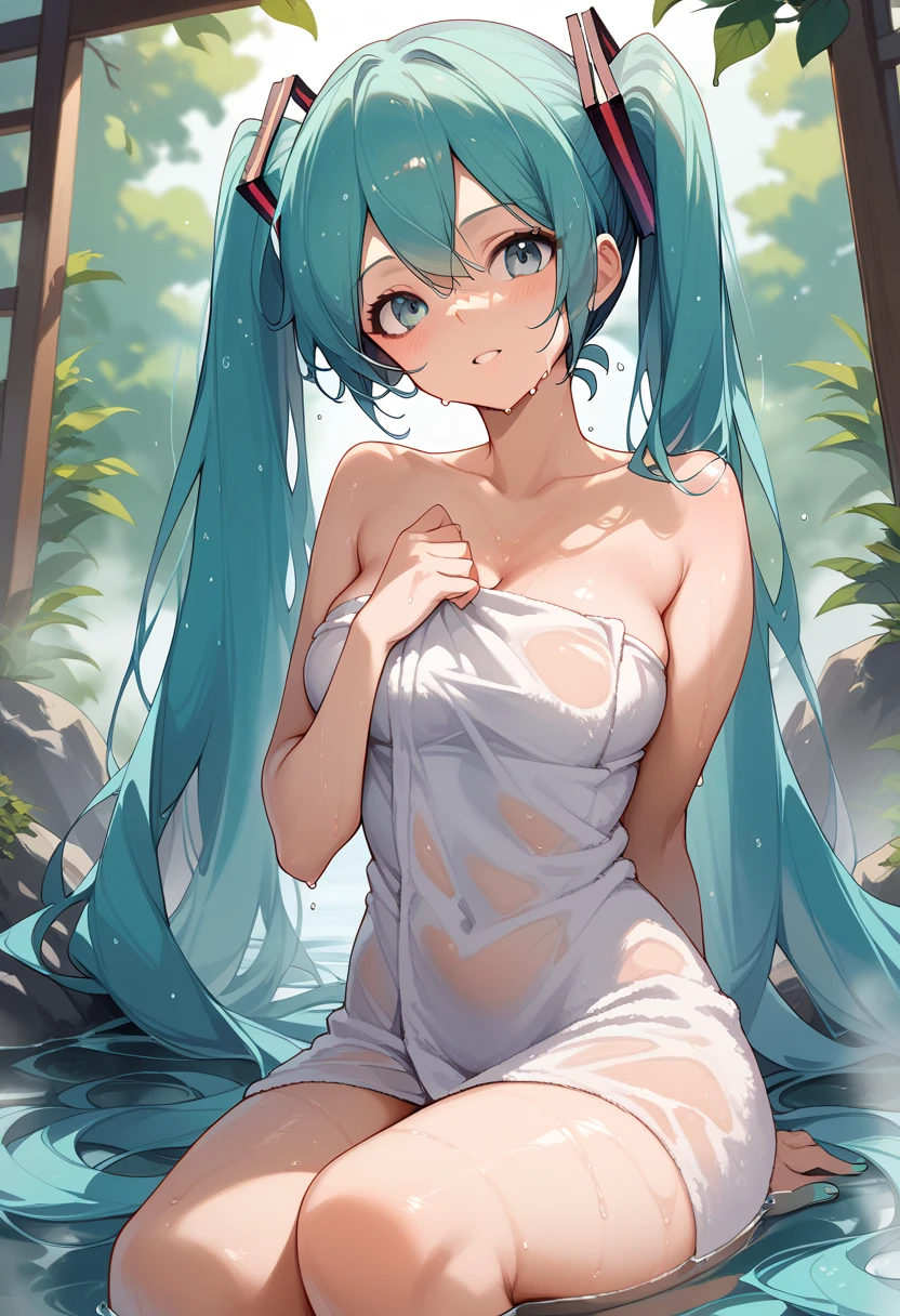 （Masterpiece）、(highest quality)、((Super detailed))、(Ultra delicate)、Pastel colored hair、Beautiful breasts、A young princess bathing in a lake、wet white dress