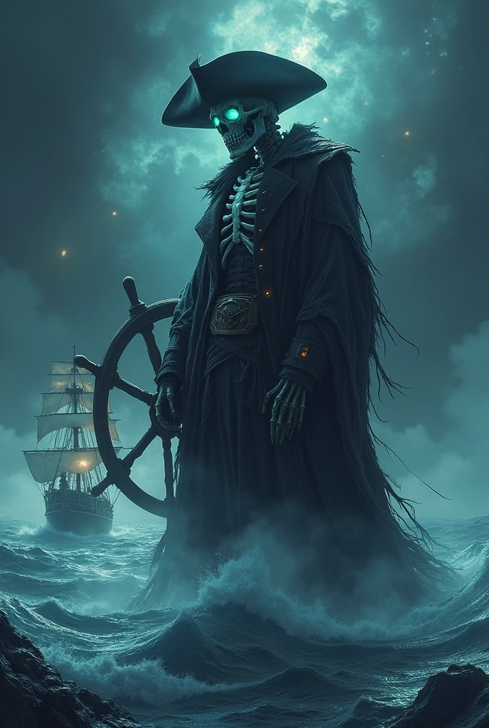 best quality, masterpiece, ultra high res, CCDDA Artstyle,
a ghostly pirate haunting the seven seas,