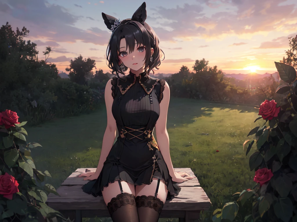 A with cat ears wearing a black maid outfit、Black hair short bob、Camel hoof、clitoris、No panties、pussy juice、embarrassed from、teats、red blush、Teary-eyed、masturbation、Open your crotch、masturbated、cum on、orgasm、Open the vagina,vagina,Pussy、Manjiru、tea shop
