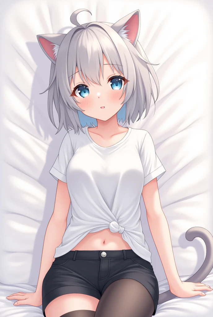 white T-shirt , (black nipple:0.8)