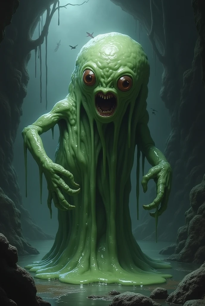 Zac de league of legends (scary transparent green slime monster with an antenna on its head)