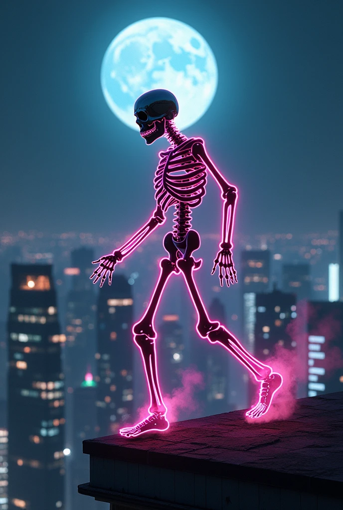 Black shadow of a dancing Russian skeleton in Russian cartoon style, Vice City GTA, snowy background