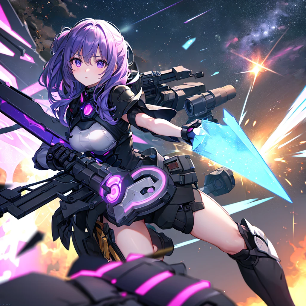 (((highest quality、first-clasasterpiece、Normal body、8k、Detailed face、Ultra-precision、Normal hand、Normal finger、5Finger、)))Brightly colored hair、Rainbow Hair、Rainbow Mechanical Angel、Large rainbow mechanical wings、Large booster、Large rainbow thruster、Visor Helmet、Armor Skirt、Thought-guided remote-controlled weapon、Funnel、Bit Weapon、Full Armor、Beam rifle、Rainbow Beam、Running through space、Full boost、Beam Sword、Fighting space monsters、Variable Beam Launcher、multi missile、Mega Beam Cannon、In combat、Dogfight、High Maneuver、Space War、fleet battle、Destroy enemy ships、High mega particle cannon firing、ultimate weapon、Multi-warhead missiles、Full burst、All-at-once sweep、Breaking the Limits、critical point breakthrough、Charged particle cannon、Meteors、Buster Rifle、ダブルBuster Rifle、Last Shooting、Upward Shooting