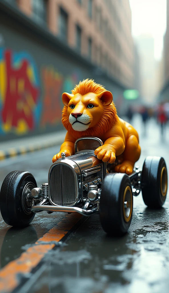 Bald lion riding spongebob's tricycle