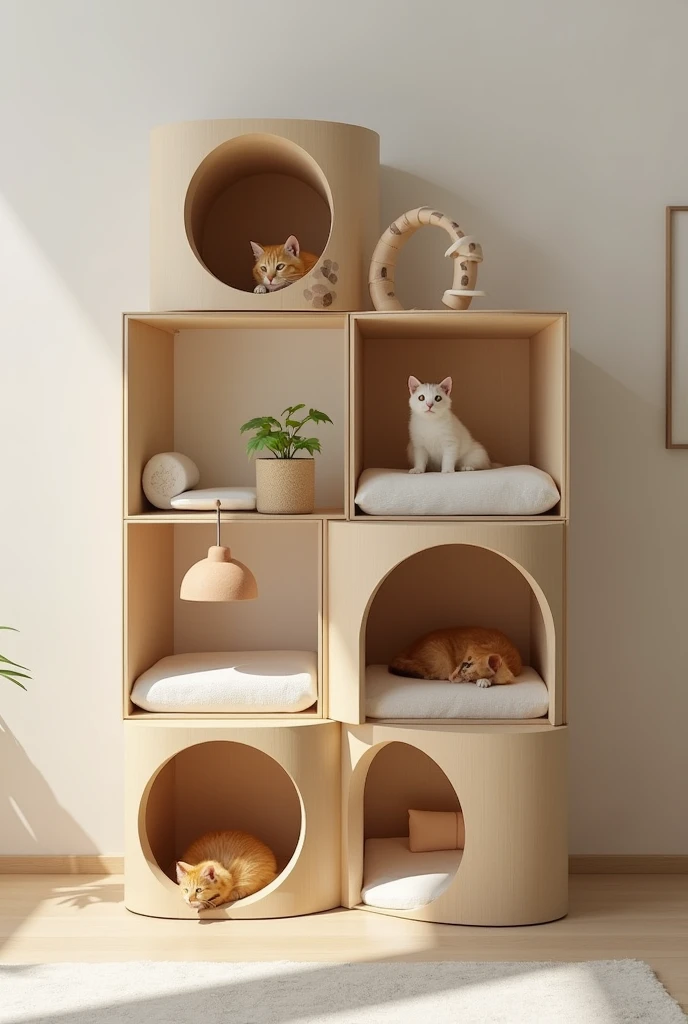 cat, room, cat tower, feed, accurate 120 degrees, isometric, 3D rendering, photorealistic 3D rendering