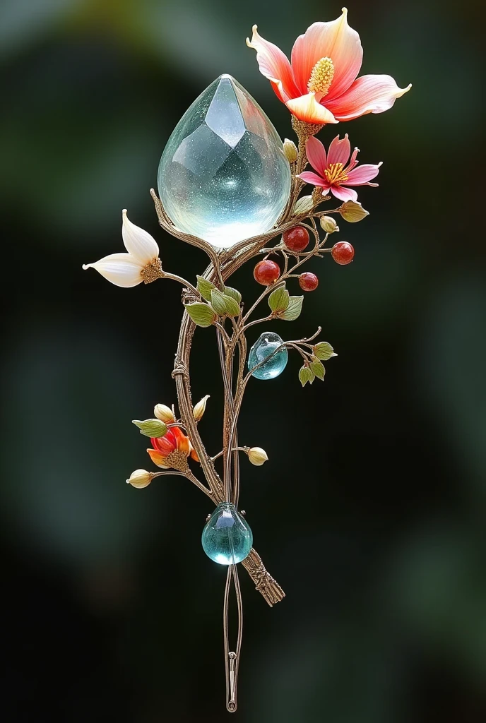  A beautiful hairpin， transparent glass，Flowers，Metal