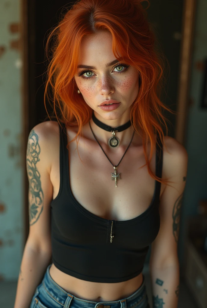 (((Hayley Williams stands on a small wooden bridge in the woods)), ((tall slender woman)), ((she has round breasts)), ((white crop tank top)), ((kurzer nachtblauer Rock)), (Wanderschuhe), (kleiner Kopf), ((detailliertes Gesicht)), (fotorealistisch), (Raytracing), (scharfer Fokus), ((natural realistic skin texture))