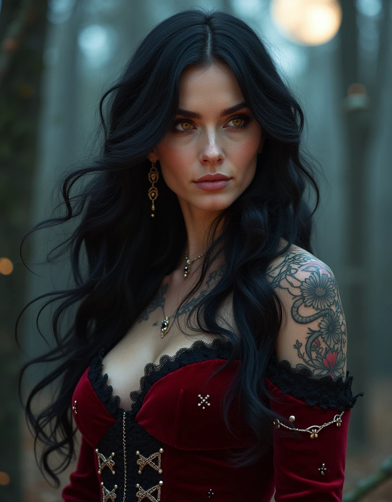 NSFW, fully body photo, Vampire Queen, (gigantic cleavage breasts:1.5), (Sex life:1.2), (White skin),The Elder Scrolls Serana costume,Cthulhu dark style,Gothic,((skin glistening with sweat)), (big sweaty tit)