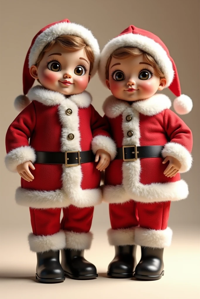 Image of a mother and daughter dressed as Santa Claus, In 3D, image on dolls