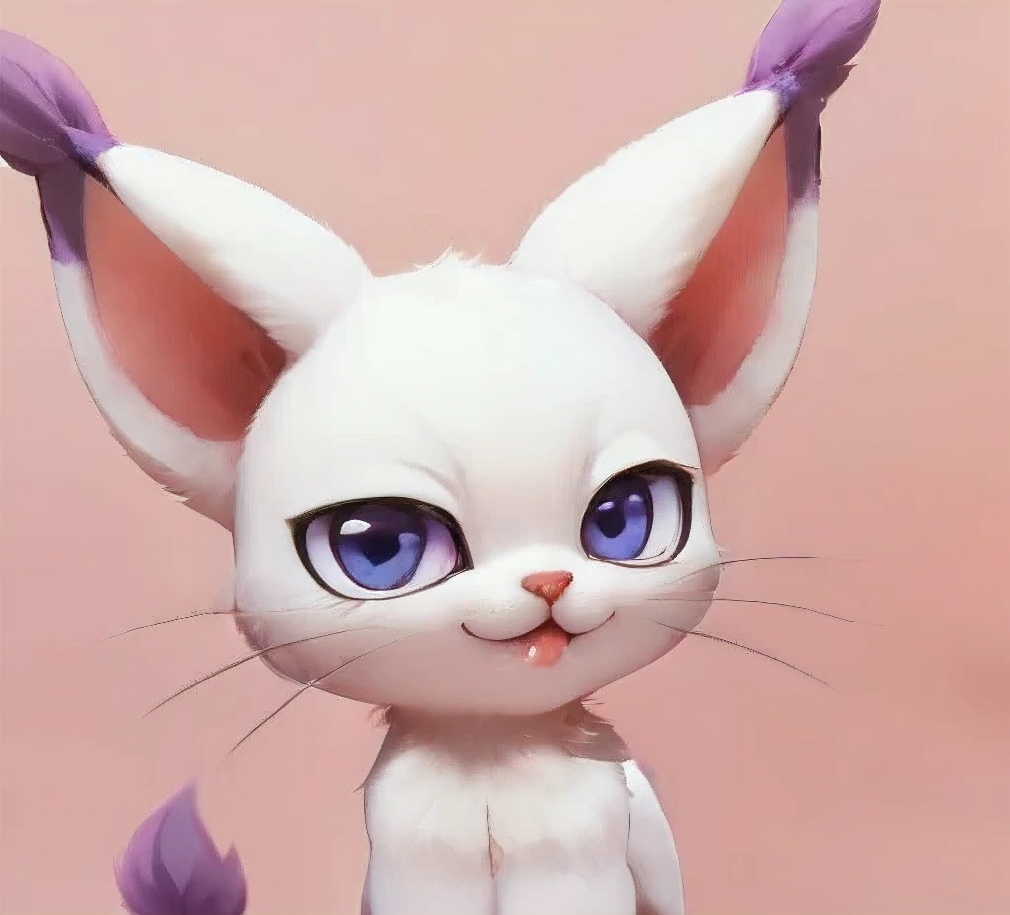 anime character gatomon, of a white cat with blue eyes and purple ears, adorable digital painting, anime cat, with pointy ears, realistic anime cat, blender eevee render, cute detailed digital art, anime visual of a cute cat, fennec, cute anime catgirl, cute digital art, elokitty, neferpitou, sora as a cat