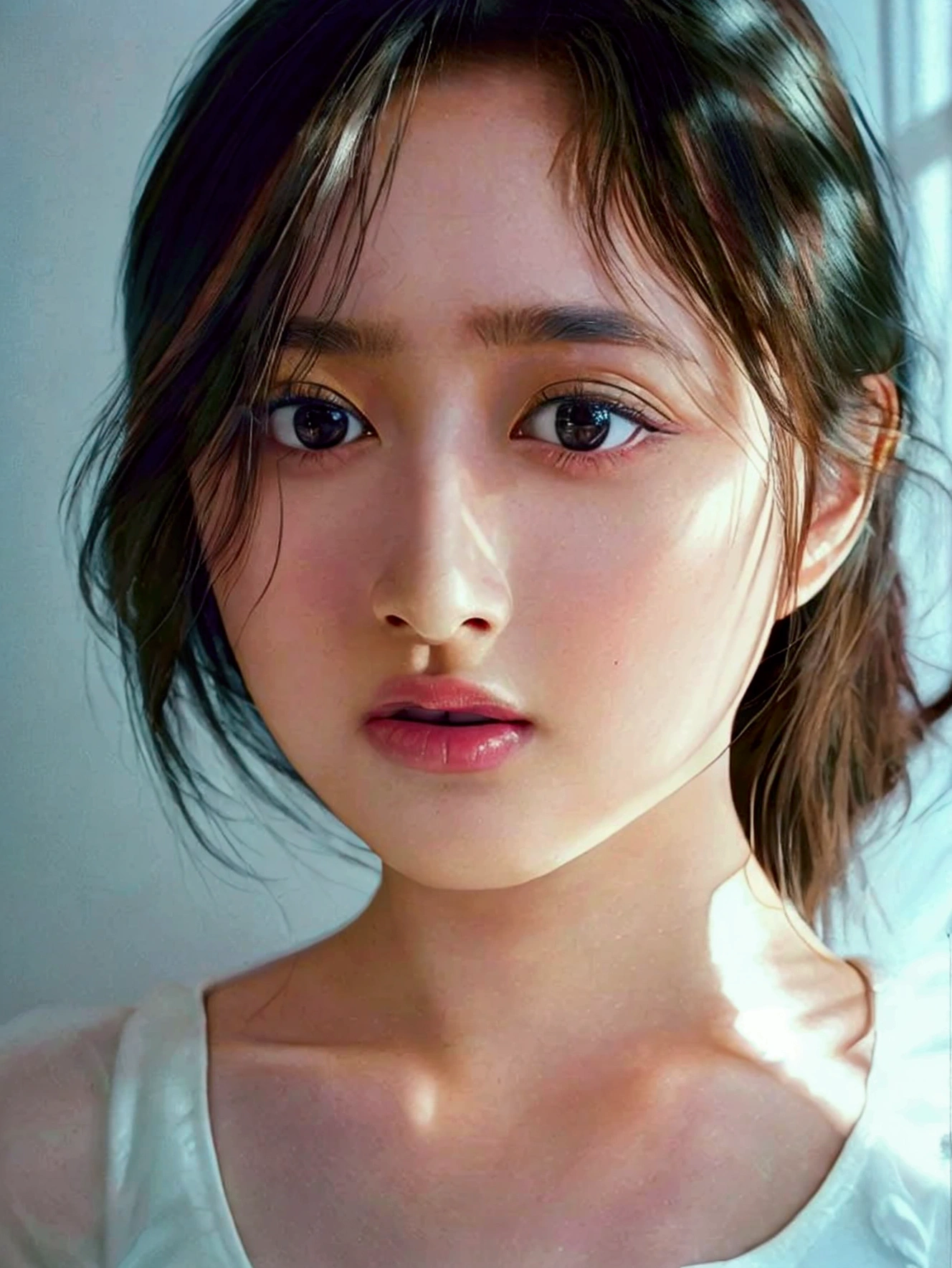 (8k), (best quality), (masterpiece:1.2), (realistic), (photorealistic:1.37), ultra-detailed, in a photo studio posing for pictures, in fashion, upper body, sleepy eyes, drowsy eyes, dozy eyes, dull eyes, vacant look, a fishy look, blank look, empty look, glazed look, shoot from side,