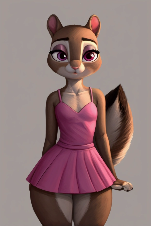 Small slender female squirrel with good big thighs and wears a short dress with a mini skirt and she's a girl and she's very cute.