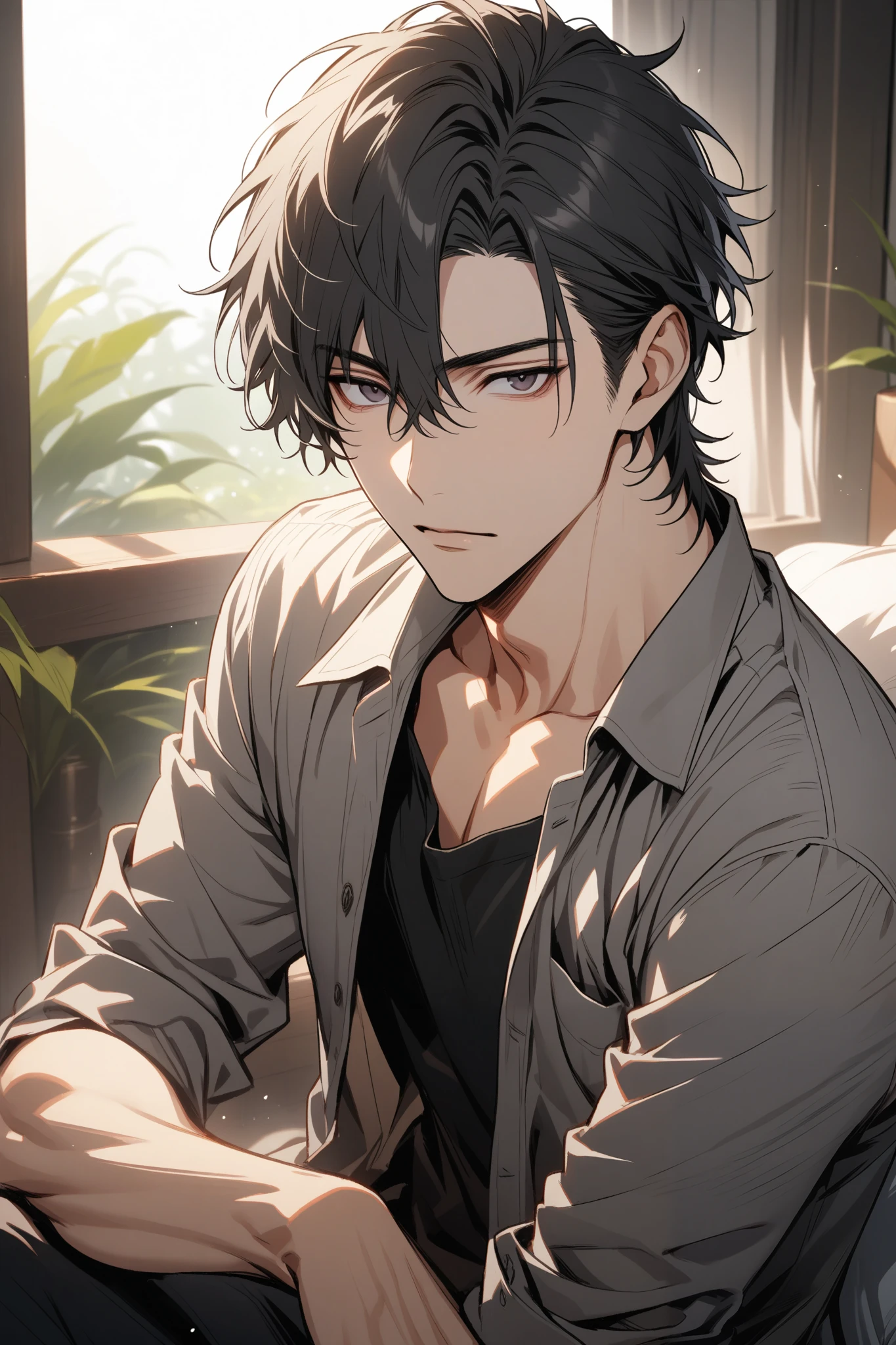 Man, handsome, short black hair, dark eyes, shirt