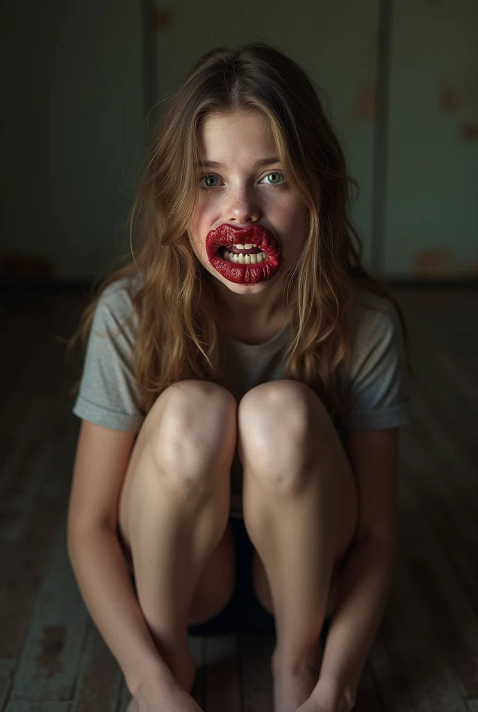 Very short, Realistic, young looking, Petite, preteen, pigtails, pov, tongue out, white cream dripping from mouth and tongue, looking desperate, wanting something in mouth, white cream all over, white cream face drip