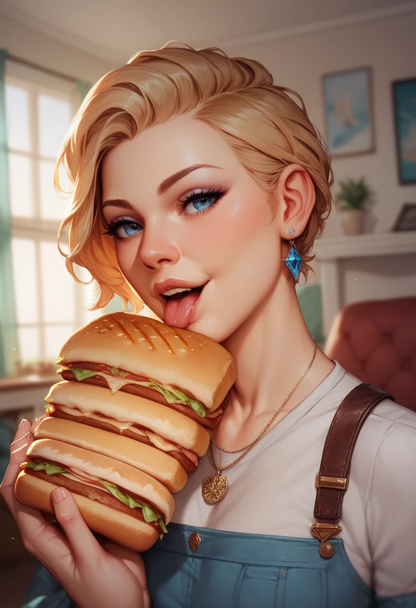 Scarlett Johansson, at a busy restaurant, sitting at table, eating bread, lots of bread on table, wearing blue jean shorts, wearing garter straps, wearing fishnet stockings, wearing white crop top, small breasts,