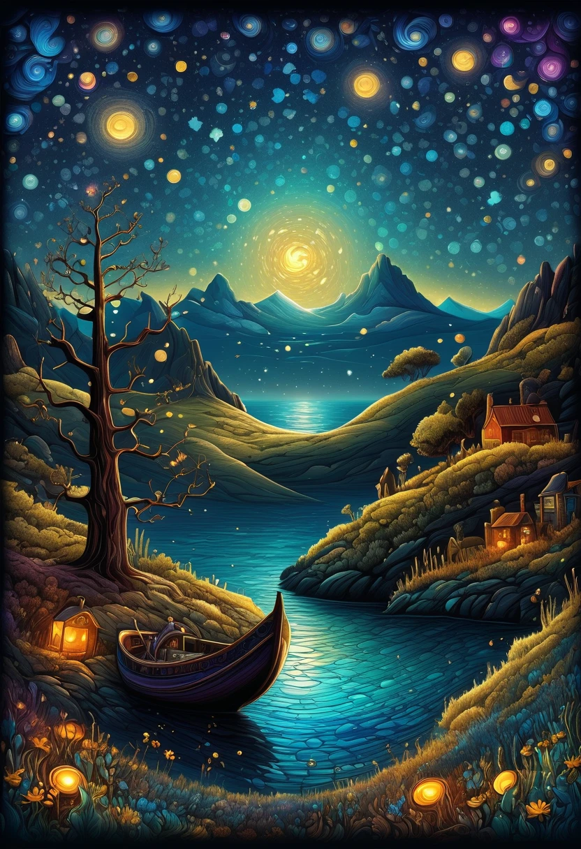 fine art, oil painting, best quality, dark tales, Cape Town in the  Van Gogh  style, starry sky, Dan Mumford, Andy Kehoe, 2d, flat, cute, adorable, vintage, art on a cracked paper, patchwork, stained glass,  fairytale, storybook detailed illustration, cinematic, ultra highly detailed, tiny details, beautiful details, mystical, luminism, vibrant colors, complex background