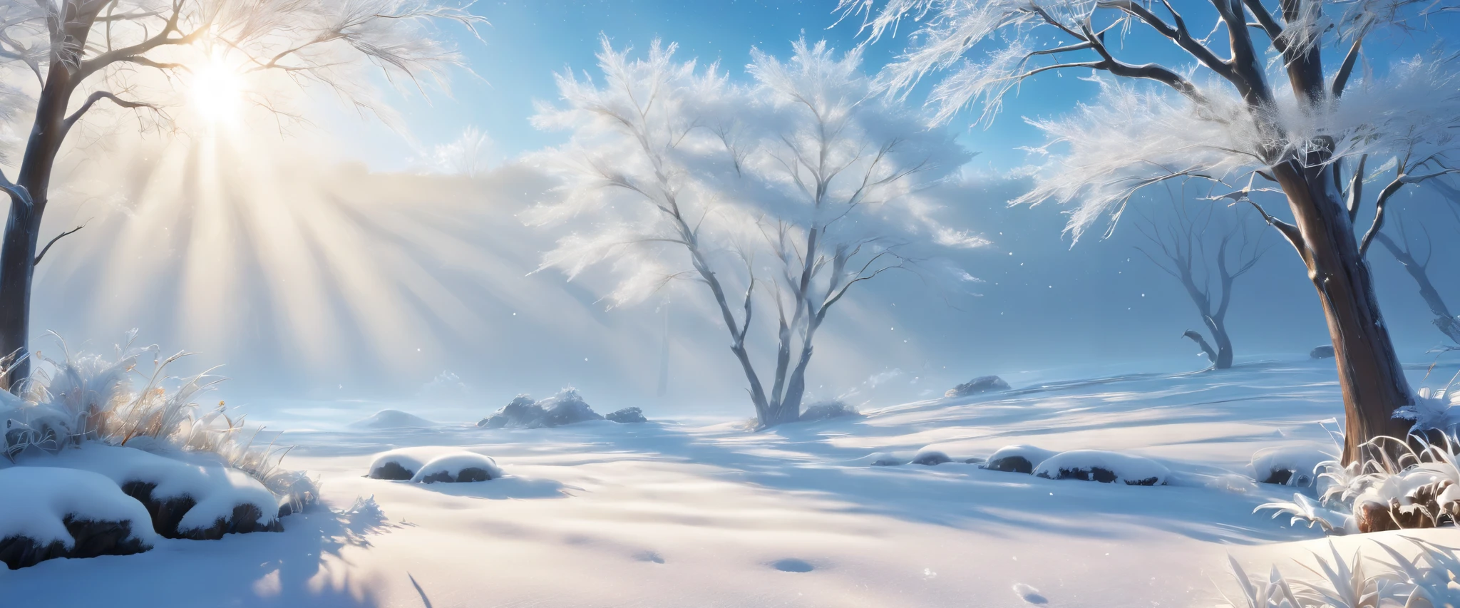 at winter season,Oyuki,snow landscape,Rime,rays of sunshine,thin fog,Dingdall effect,super-fine,tmasterpiece,8K,depth of fields,ultra - detailed,Meticulous portrayal,Ultra photo realsisim,Hyper-realistic