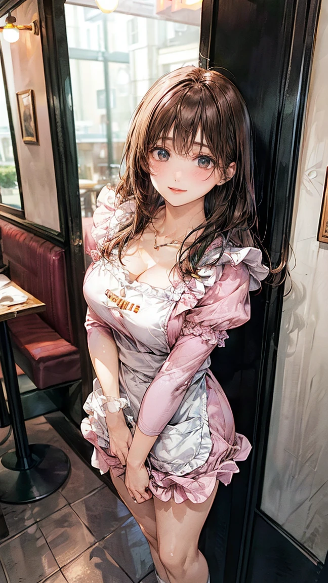 (masutepiece:1.Phototriaritic:1.37), (fashion modell, 20yr old), ((Glamour, Paparazzi taking pictures of her), (super elaborate, luxury nightwear), with perfect body, super fine face and eyes, (Light makeup, [[pink lipsticks]], eye line), ((view the viewer)), (Large Full Breasted:1.8), Attention to detail, Double eyelids, Wear off-the-shoulder tops, full body Esbian, (((bright dark short ((highly detailed side swept bangs))), ((Brown eyes)), 16 K, nffsw, Extremely detailed, Warm and voluminous lighting, (Pink lace:1.58)