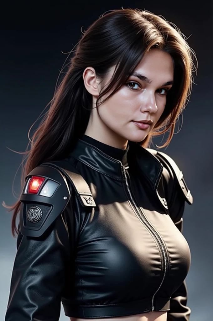 (masterpiece:1.2, best quality), 1lady, Yoru, solo, photorealistic, science fiction film, science fiction, science fiction, war, upper body, small breasts, focus on face, realistic, pastel painting, powerful, intelligent, sensual, detailed eyes (intimidating look, Brown eyes) well detailed, long black hair, best CG, (wearing German red 2 world war general uniform), military, area force, greatness of the army,