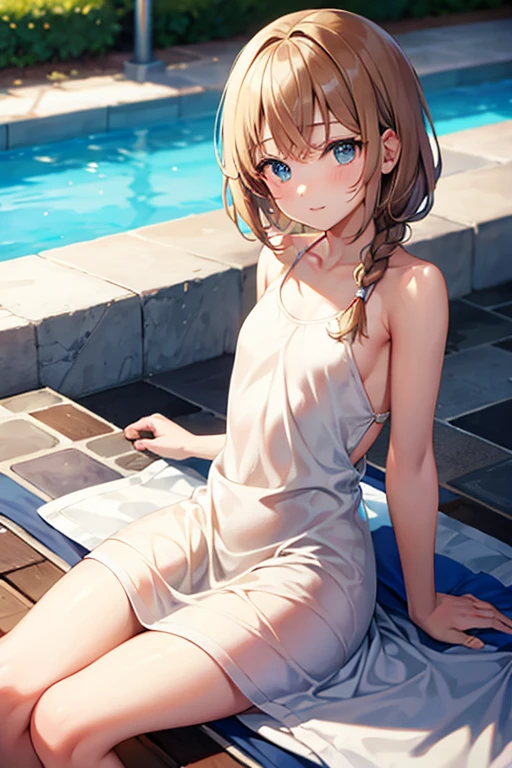 garments:Wet and translucent dress:1.1,and strappy sandals、 accessory:shell necklace、 The hair:Wet ponytail:1.1、 make - up:natural, Glowing skin、Wearing sweat, BEReaction:relax、Free-spirited、 The location:the beach、Resort、outdoor festival、big breaks,4K, (Raw photo: 1.2), (Realism: 1.4), (masutepiece: 1.3), (exquisite detailing: 1.2), Delicate and beautiful details, (Eye Detail), (Facial Detailed), (Highest Quality) :1.4), (Hyper-Resolution: 1.2), cinematric light, (very detailed illustration), (Best Quality, Super Resolution, depth of fields, Wide light, natural shadows