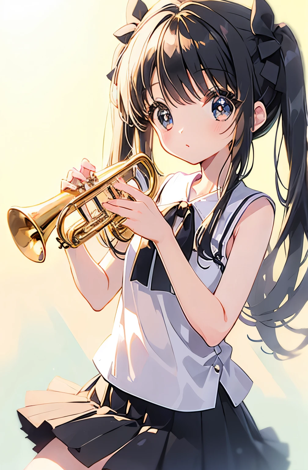 cute girl playing trumpet　 ruffle skirt