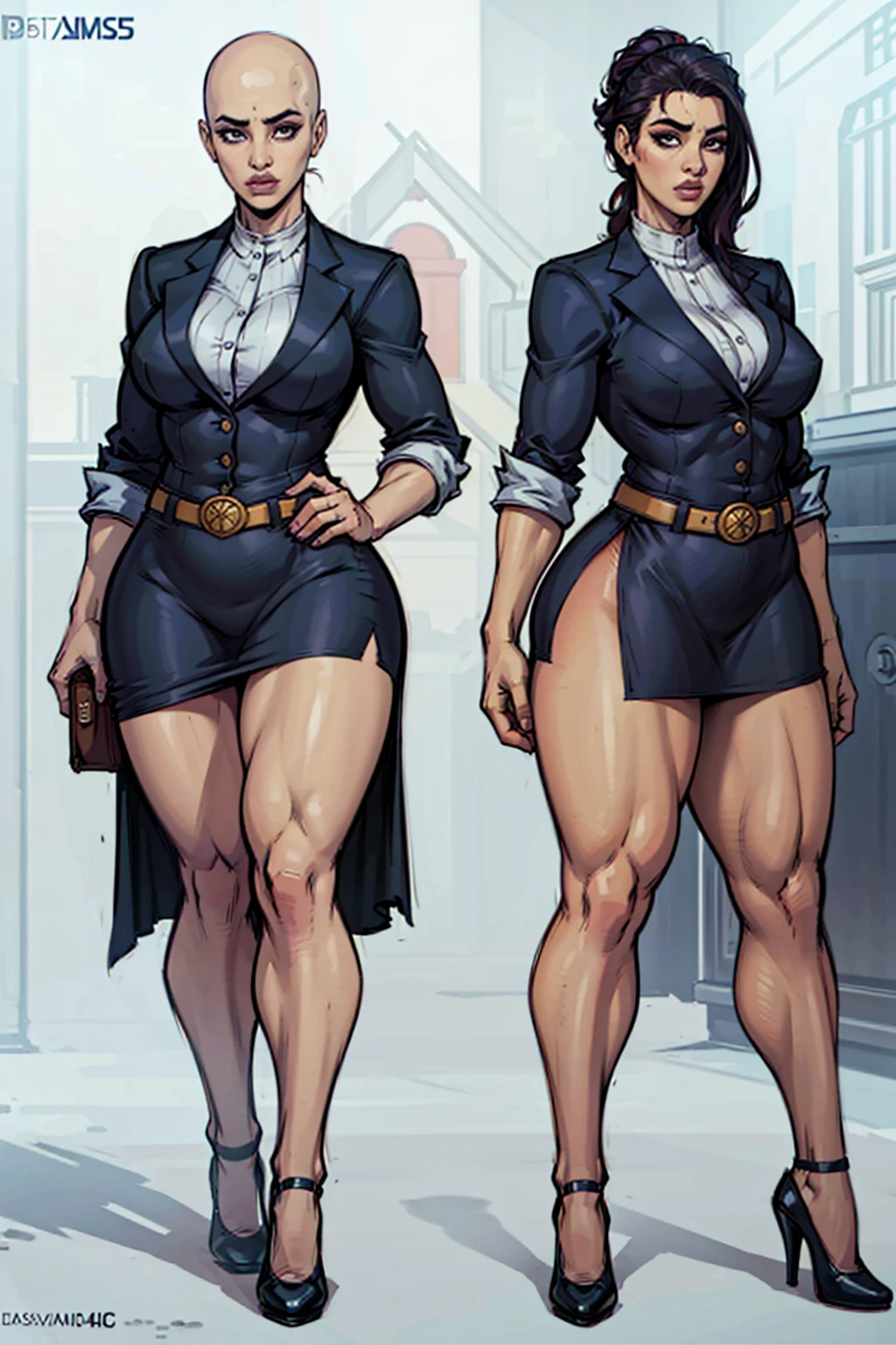 ((SOLO)), ((ALONE)), ((masterpiece)),(((best quality))),((-yeld swsh girl)), ((full body view)) ((Beautiful)), defined cheekbones, high cheekbones, illustration, ((detailed face:1.4)) beautiful woman, (vintage clothing:1.4), (full hair:1.6), (trench coat:1.4) (straps:1.3) , shiny skin, scribbles and marks,(puffy lips:1.4) , rough sketches, gigantic breasts, 8k,16k, ( background, white background: 1.3) white and blue color palette, brown legs, brown arms, brown face, ((Female Bodybuilder)), ((((Huge Thick Muscular Legs)))), ((((Huge Muscles))))