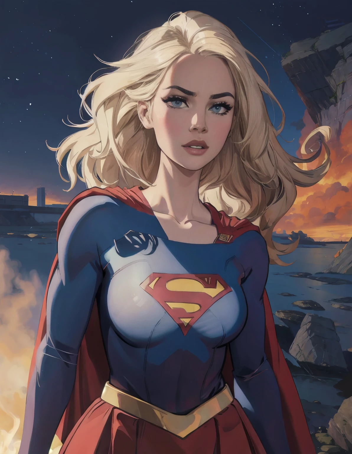 (masterpiece, best quality,cartoon,animated:1.2), supergirl,detailed eyes,simple background,standing,full lips,big lips,blue eyes,perfect eyes