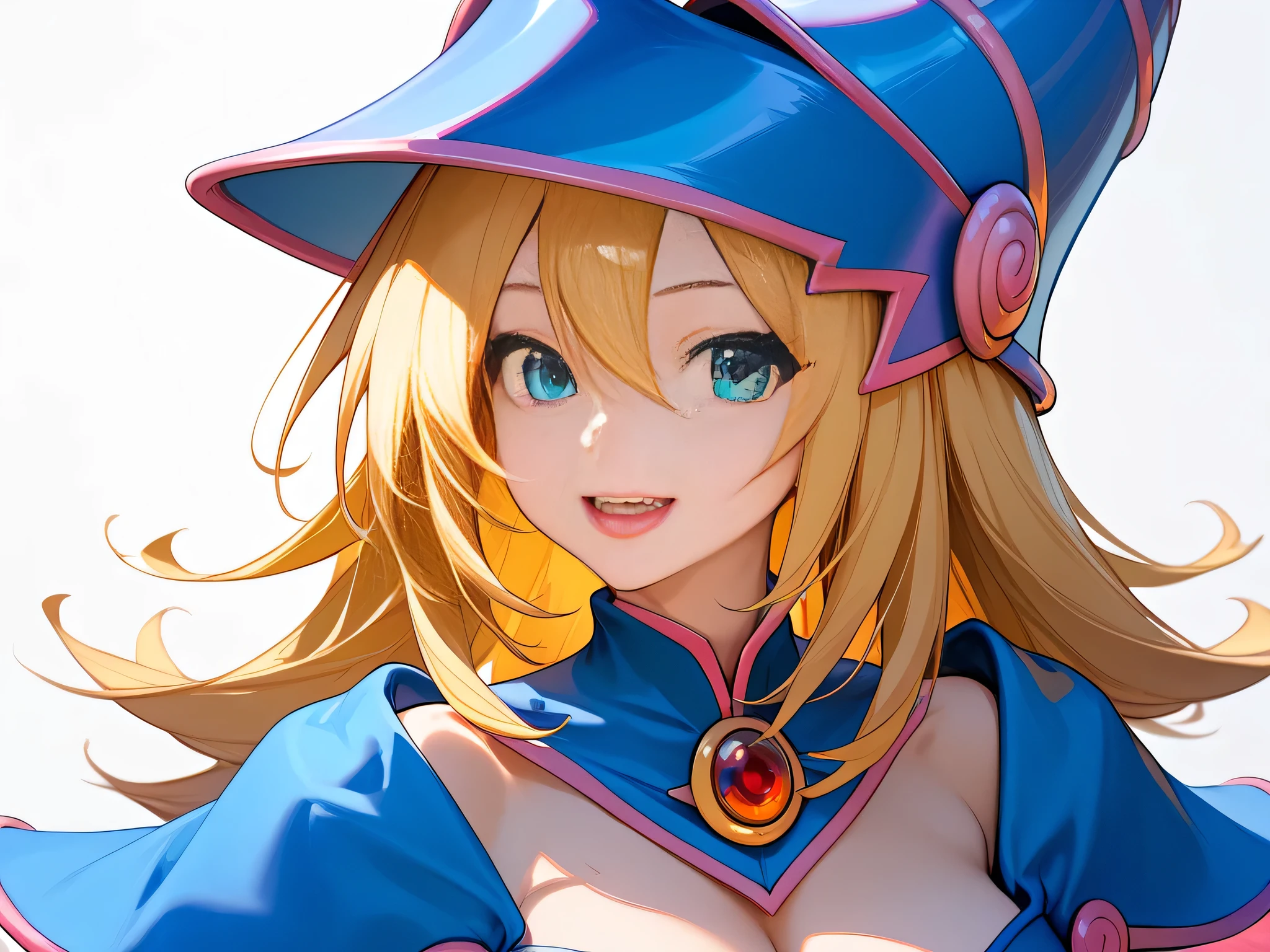  very detailed、 best quality、 Max Image、masterpiece、8k、Anime Face、 kind smile、 open your mouth 、Blonde、The black magician girl 