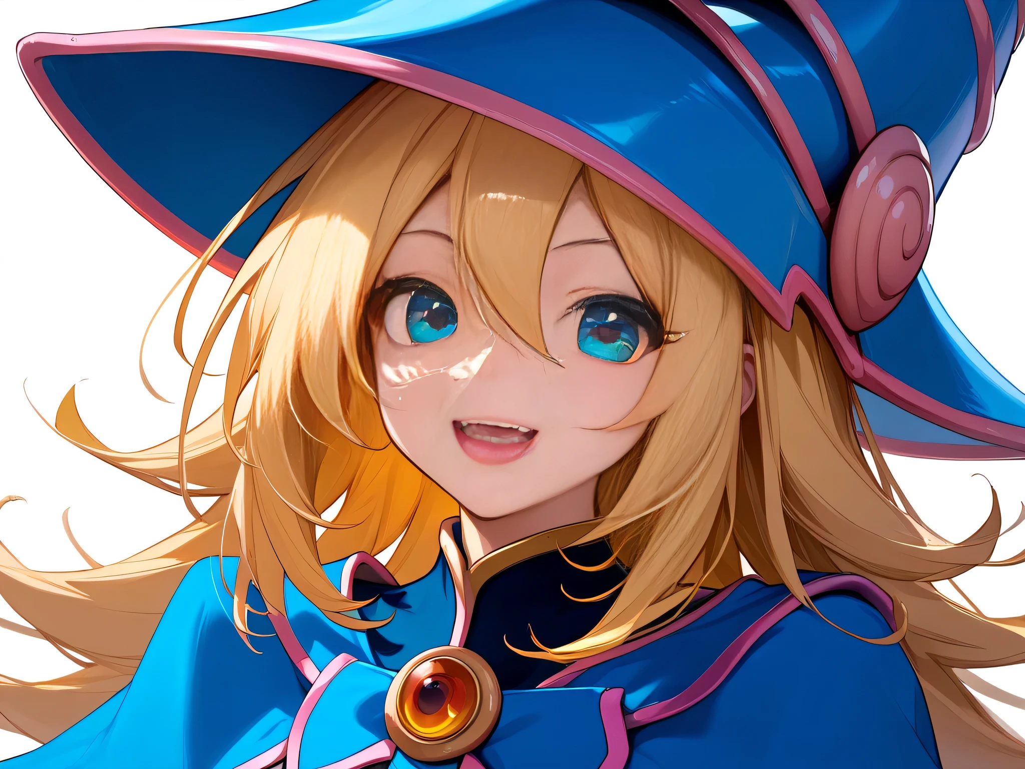  very detailed、 best quality、 Max Image、masterpiece、8k、Anime Face、 kind smile、 open your mouth 、Blonde、The black magician girl 