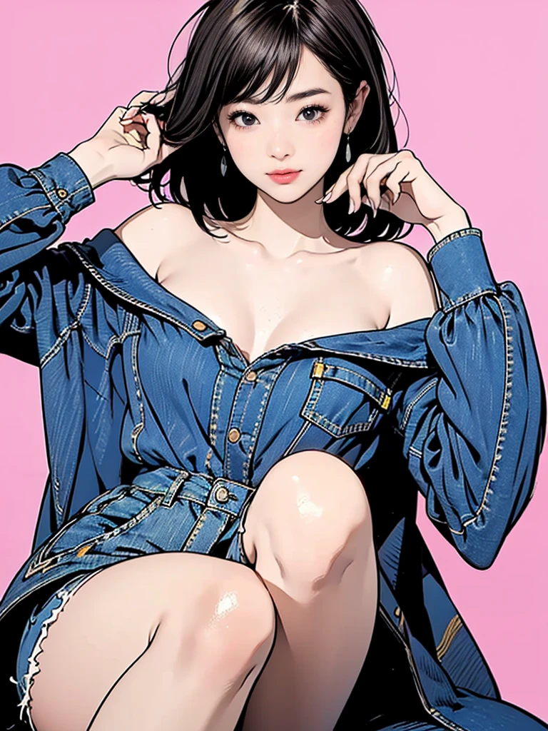 ((1980s_style)), naked, 1girl, upper body, black short hair, bra, denim shorts, standing, (outdoors, cityscape, buildings, streets, blue sky, clouds), (cowboy shot),(masterpiece, high quality, best quality), (colorful),(delicate eyes and face), Volumatic light, ray tracing, extremely detailed CG unity 8k wallpaper, solo.
Naked portrait, nude photography, shiny nipple, show armpit