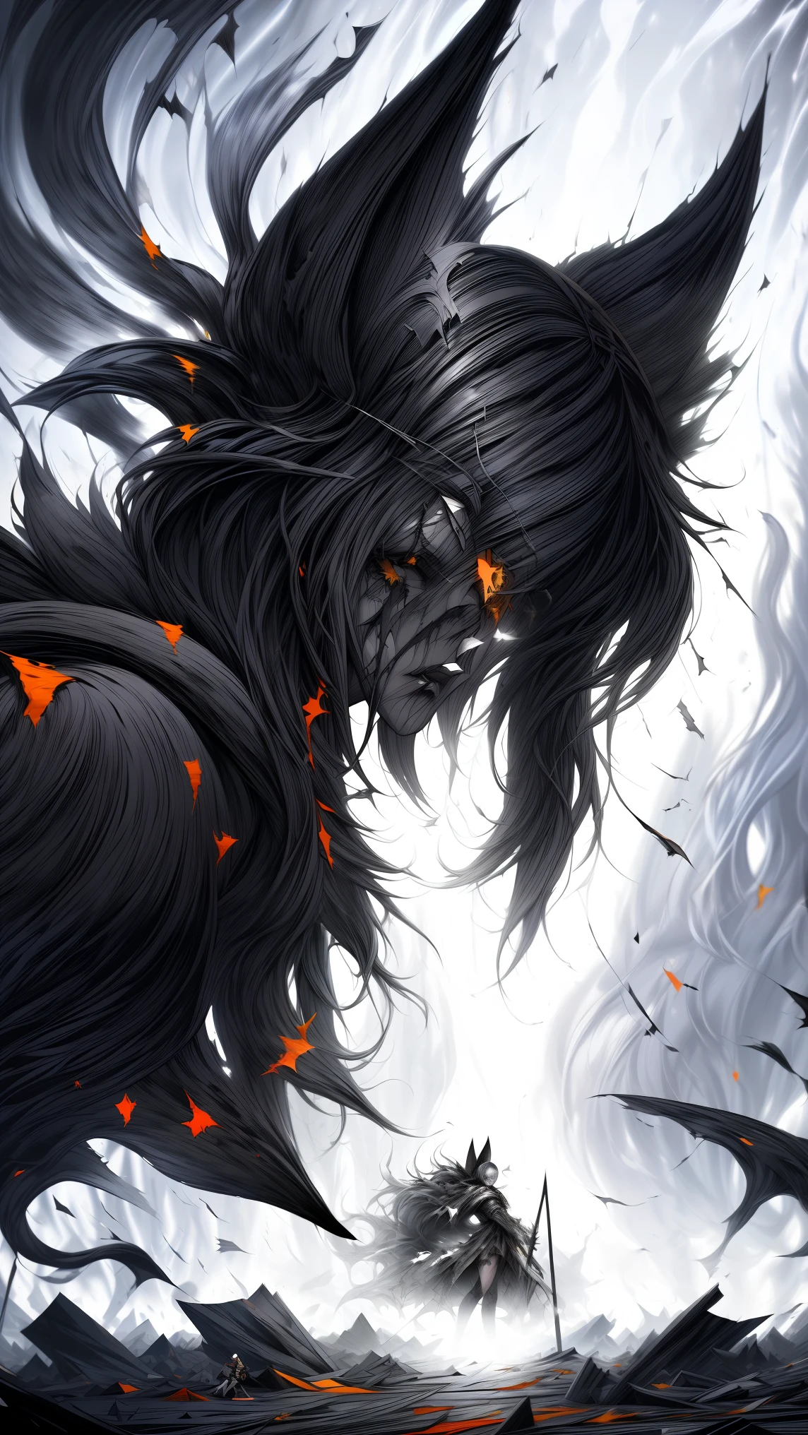  general plan full body ,((dark and torn black and white illustration:1.5)), ung person, beautiful muscular body, fierce expression,  holding a weapon , (colors in your clothes, Warm, orange, yellow, Violet: 1.3), standing on a desolate land, dramatic lighting, intense shadows, sandy texture ,  high contrast,  vibrant colors, dynamic pose, Powerful posture, rough background, explosive atmosphere, dystopian theme,  surreal elements , digitally painted illustration, High definition resolution,  intricate details , dramatic composition, avant-garde and chaotic brushstrokes, gothic style, intense emotions, Scale epic, raw and gritty feeling,  Captivating and provocative works of art..k