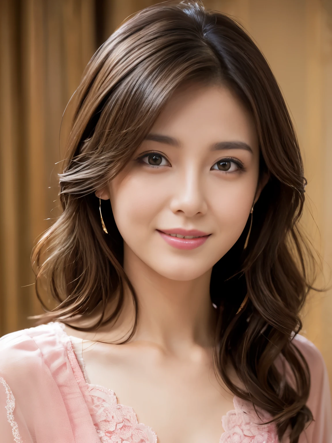 Araffe asian woman with long brown hair wearing a pink dress - SeaArt AI