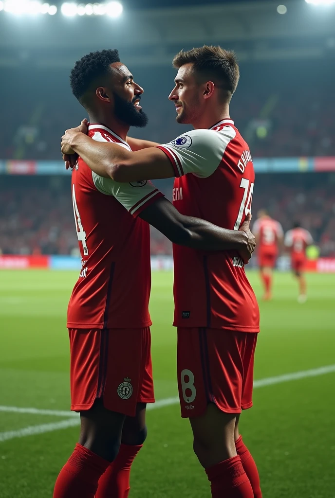 (photorealism:1.2), handsome muscular footbalist dad have sex with his teenage son horny in football court