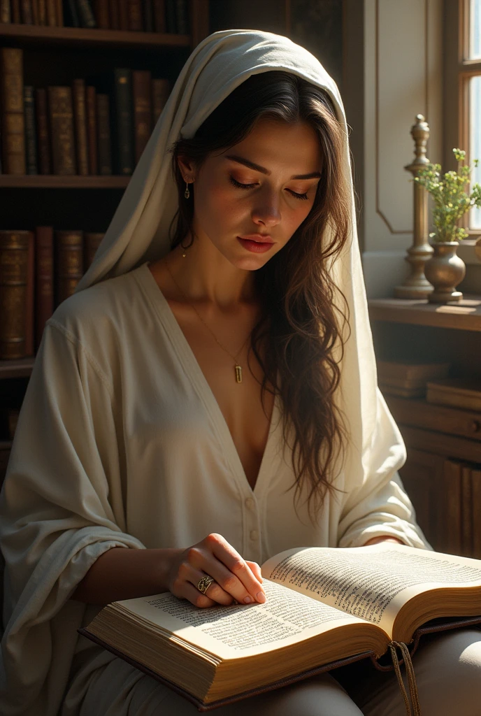 25 year old girl in purple dress with purple scarf with a bible in her hand