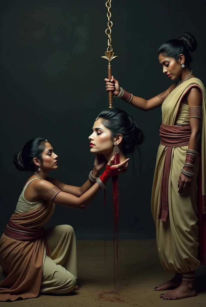 a painting of ancient Khmer   Hindu yogi women holding water pot clay on head  in room , wear Indian  rosary,white Brahmin robe,of Angkor wat temple,low hair bun,Angkor wat,wear A loincloth, ,Jacques-Louis David,Jean-Léon Gérôme（tmasterpiece， best qualtiy， A high resolution： 1.4）， A detailed， detail face and clothes,Complicated details，details face and weapons, 4K，, ，Solid,full body, no frame