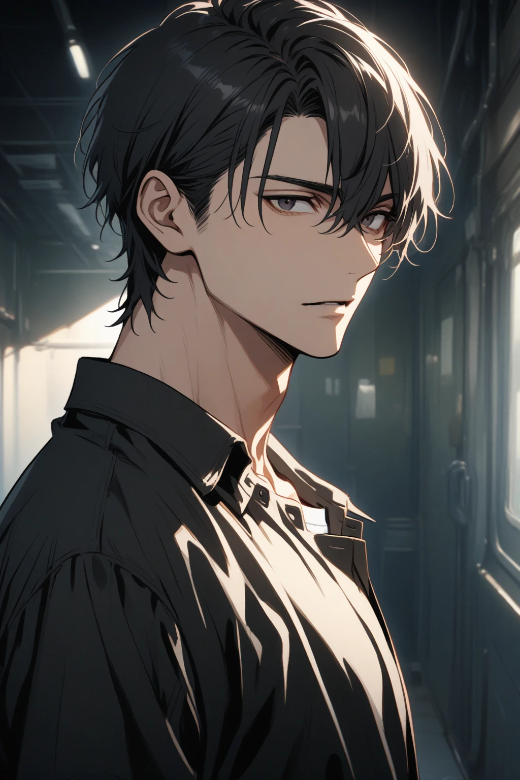 Man, handsome, short black hair, dark eyes, shirt