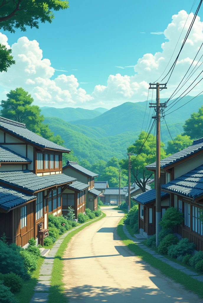 Anime scenery of a street with a path and a house, japanese village ...