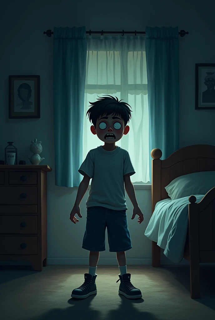 Teenager have a self dead body in Horror house with blood splatter in the.Animation Form