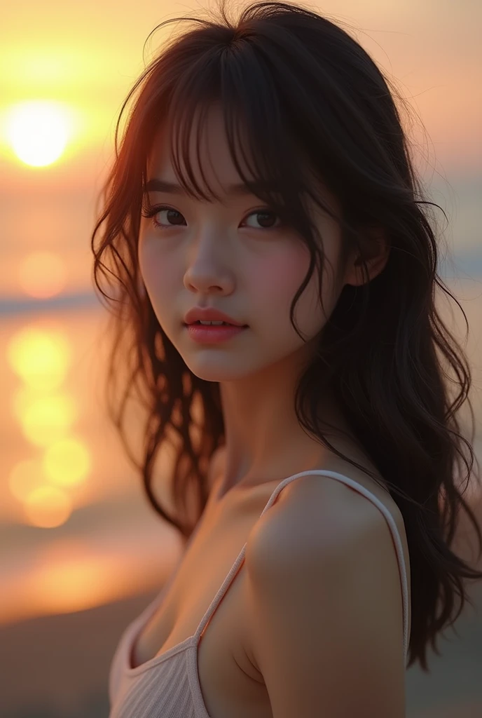 Japanese,Age 22,beautiful girl,Randomly generated people with diverse facial features and hairstyles,Perfect Anatomy,Ocean,Beach,firework,Night Sky,Launch firework, Ocean,sweet girl,Photoshoot,magazine photography