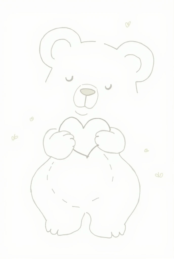  A cute baby bear holding a heart, coloring page, line art, background with ample white space  .
