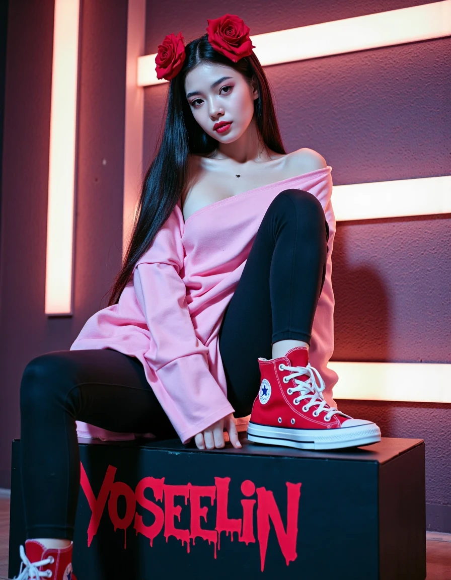 best quality, works of masters, high resolution, 1 girl, What a beautiful face., really beautiful eyes, really beautiful hair,trendy clothing magazine cover,Sexy and AttrActive,Color Explosion,black hair,full body slang,squat