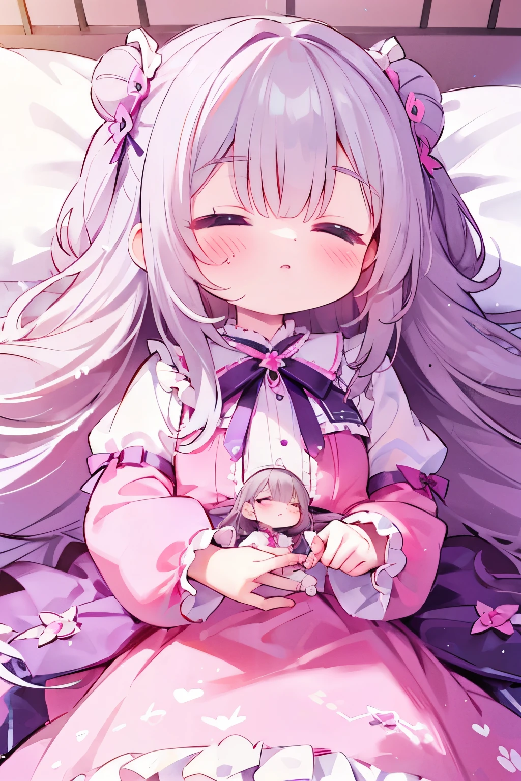 One girl, Little stuffed rabbit, costume, albino, close your eyes, :3, Sleeping Peace, Marshmallow bed、Heartwarming、pastel colour、Macaroons、fluffy、Loose、Heartwarming、