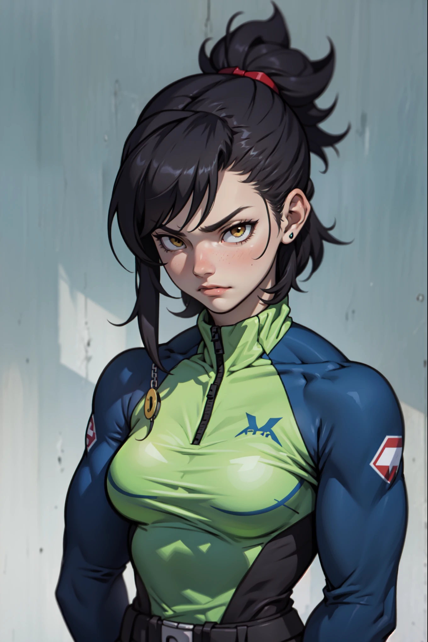 perfect female anatomy muscular girl big breasts empty eyes embarrassed black hair yellow eyes pale skin perfect female anatomy perfect female anatomy