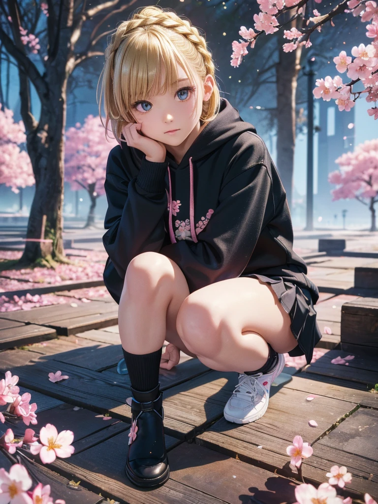 cute face, masterpiece, Highest quality, One girl, alone, Teen, Quarter Japanese, Blonde Hair, Long Hair, Purple eyes, Side-parted bangs, Short bangs, Medium chest, Play sports often, Bloomers, Outdoor, Athletics, Conceit