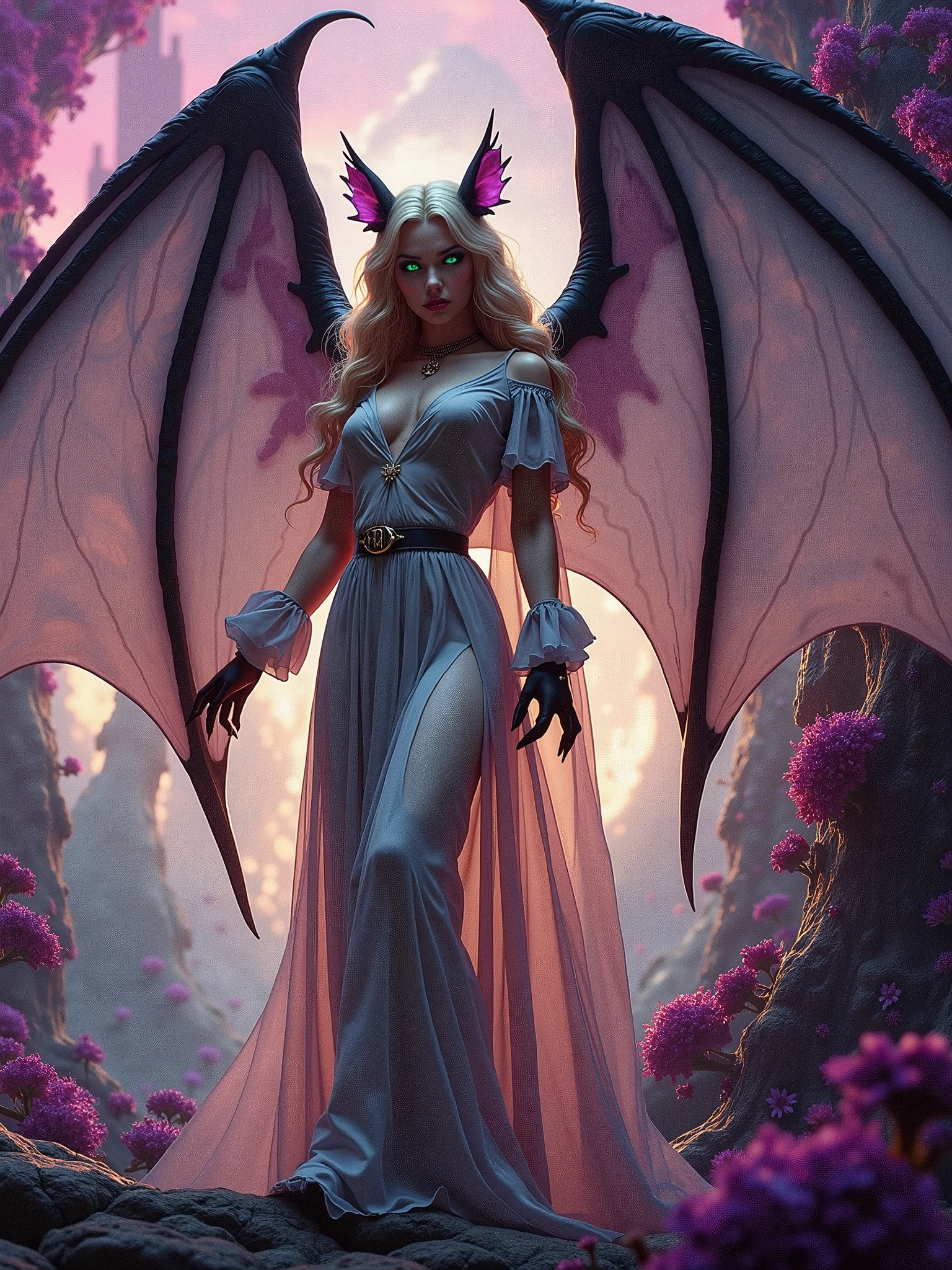 Daenerys Targaryen de vestido branco fino, Dragon Woman, dragon wings, Scales, dragon tail
